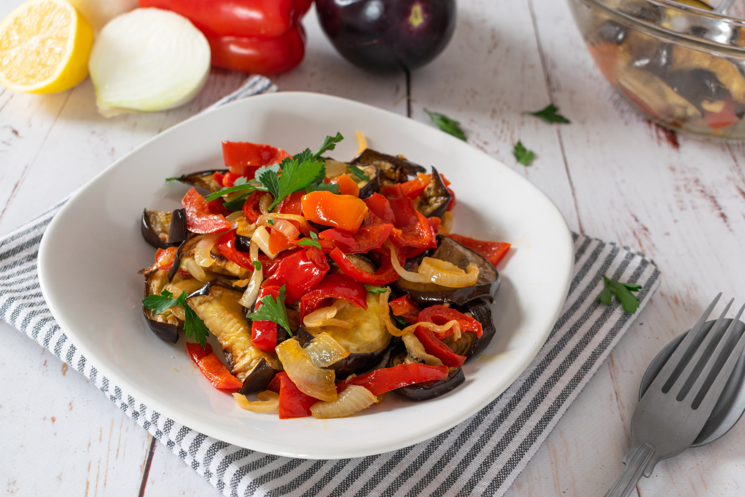 Israeli Eggplant Salad with Peppers and Onion Article