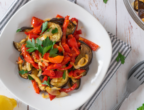 Roasted Eggplant Salad with Peppers and Onion