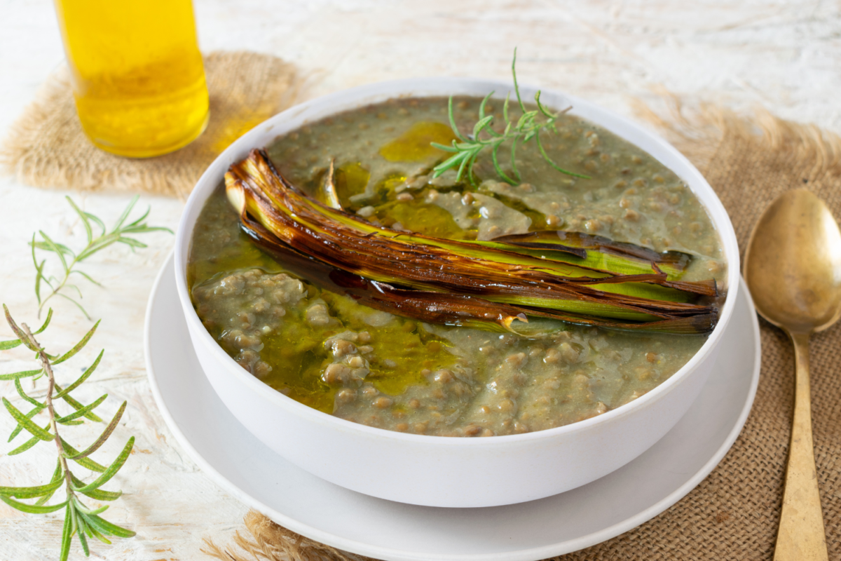 Italian Lentil Soup with Rosemary Oil and Roasted Leek Article